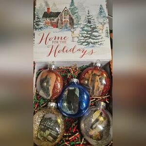 Festive Set of 5 Glass Christmas Ornaments Cowboy Western Horse Theme Vintage